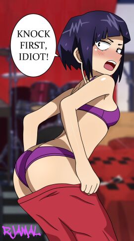 1girls black_hair female female_only kyoka_jiro my_hero_academia purple-haired_female purple_hair tagme undressing