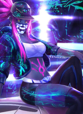 1girls akali_jhomen_tethi blacklight female female_focus female_only galakushi glowing k/da_akali k/da_series league_of_legends ultraviolet_light uv_light