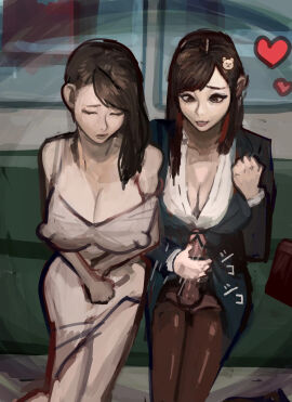 1futa 1girls alternate_version_at_source better_version_at_source big_breasts big_penis breasts brown_eyes brown_hair censored cleavage clothed clothing dress duo erect_nipples erection female fully_clothed futanari human intersex kmaro light-skinned_futa light_skin masturbation mostly_clothed nipples nipples_visible_through_clothing pantyhose penis pixiv_sample public public_transportation skirt sleeping stealth_masturbation train_interior unaware