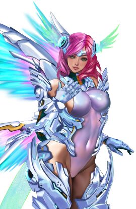 1girls absurd_res alisa_bosconovitch alluring breasts commentary covered_navel english_commentary female green_eyes guest_art high_res jetpack kittymiya leotard lips looking_at_viewer medium_hair multicolored_hair namco non-web_source official_art pink_hair sideboob simple_background tekken tekken_7 tekken_8 tekken_blood_vengeance tekken_tag_tournament_2 thighs two-tone_hair white_background wings