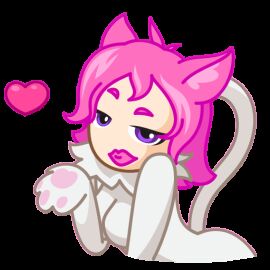 animated blowing_kiss bouncing_breasts breasts cat_ears cat_girl cat_humanoid cat_tail chest_tuft female floating_heart gif kissing looking_at_viewer narrowed_eyes nekochan_(telegram) official_art pawpads paws pink_hair pink_inner_ear pink_lipstick purple_eyes short_hair telegram unknown_artist white_suit wink