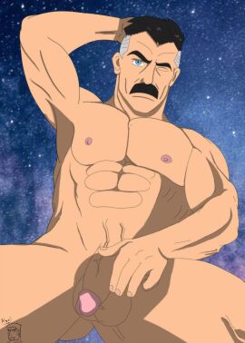abe_joe blue_eyes daddy dilf flaccid flaccid_penis gay invincible invincible_(tv_series) looking_at_viewer male moustache muscular muscular_male nolan_grayson omni-man penis solo solo_focus solo_male viltrumite