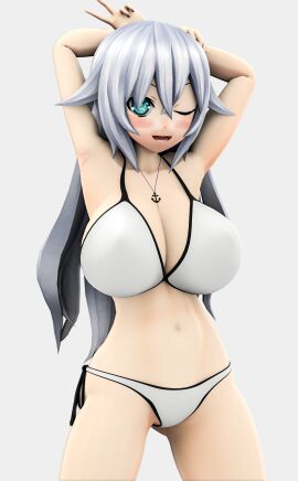 1girls armpits arms_behind_head big_breasts bikini black_heart blush breasts busty child_bearing_hips confident female female_only green_eyes hi_res highres huge_breasts legs long_hair looking_at_viewer navel necklace neptunia_(series) noire one_eye_closed pose posing sensual sexy_armpits teeth thighs toned tongue v voluptuous white_bikini white_hair