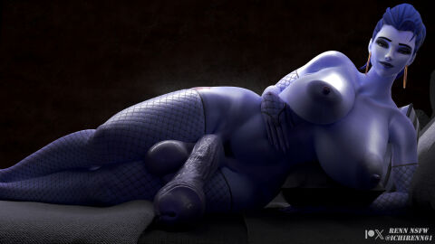 1futa 3d alternate_breast_size balls big_balls big_breasts big_penis blender blizzard_entertainment blue_skin breasts fishnet_armwear fishnet_legwear fishnets futa_focus futa_only futanari highres hoop_earrings huge_breasts huge_cock ichirenn61 intersex large_breasts large_penis lying lying_on_side nyl_widowmaker overwatch penis shiny_skin solo veiny_penis widowmaker