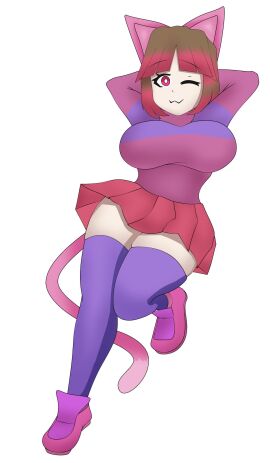 bete_noire betty_noire breasts brown_hair cat_ears female glitchtale long_socks neko red_hair shoes skirt tail undertale undertale_(series) yazu_(artist) z!betty zixy