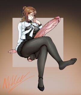 1futa balls big_breasts big_penis breasts brown_hair clothed clothing congopostvi crossed_legs crossing_legs erect_penis erection futa_only futanari glasses hard_on heels high_heels huge_cock human hung hung_futa intersex large_penis leggings legs_crossed light-skinned_futa light_skin long_penis massive_penis mostly_clothed penis penis_out short_hair sitting solo thick_thighs torn_clothes veiny_penis