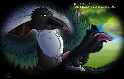 2024 4_toes animal_genitalia animal_penis autofootjob autotalonjob avian avian_butt avian_feet beak belly binoculars bird black_body black_feathers bodily_fluids cetacean_genitalia cetacean_penis claws cloacal_penis corvid curved_penis digital_media_(artwork) dripping english_text erection eurasian_magpie feathered_wings feathers feet feral fol foot_fetish foot_play genital_fluids genitals green_eyes holarctic_magpie lying magpie_(corvid) male masturbation on_back open_mouth original_character oscine outside passerine penis pink_penis plant precum precum_drip sky solo talking_to_viewer talonjob talons tapering_penis text toe_claws toes tongue tree voyeur white_belly white_body white_feathers wings