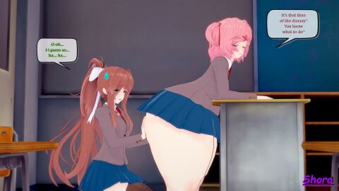 2girls ass big_ass big_butt classroom doki_doki_literature_club domiantion dominant_female fat_ass fat_butt female female_only humiliation monika_(doki_doki_literature_club) natsuki_(doki_doki_literature_club) panties punishment school school_uniform schoolgirl shora_gasniffa yuri