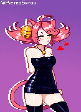 1girls 2024 bell bells breasts cat_ears cat_girl cat_tail catgirl curvy curvy_figure dress female green_eyes heart latex latex_clothing latex_thighhighs light_skin mad_mew_mew mew_mew_(undertale) mew_mew_kissy_cutie necklace neko nekomimi pietrosatou pink_hair pixel_art secretly_loves_it solo solo_female tagme thighhighs thighs tsundere undertale undertale_(series) watermark