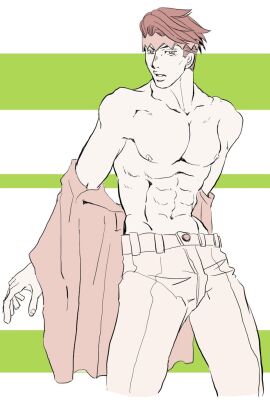 1boy diamond_is_unbreakable jojo's_bizarre_adventure male male_nipples male_only muscular muscular_male nipples pecs rohan_kishibe solo