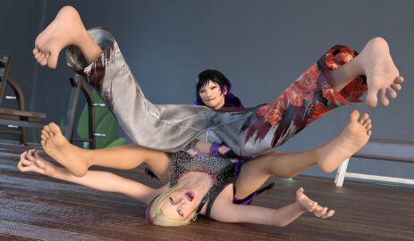 2girls 3d barefoot catfight feet female female_only foot_fetish fully_clothed image_set lidia_sobieska piledriver piledriver_position reina_mishima ryona ryonafan45 tekken tekken_8 wrestling yuri