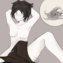 2boys artist_request azure_(forsaken) black_hair blush forsaken_(roblox) male roblox roblox_game robloxian tagme two_time