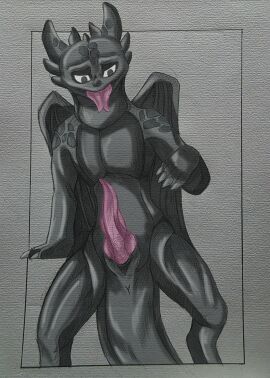 absurd_res anthro anus dragon dreamworks erection european_mythology fury_(httyd) genitals hi_res how_to_train_your_dragon hybrid knot knotted_penis male mythological_creature mythological_scalie mythology night_fury penis scalie solo un_gato_cualquiera western_dragon