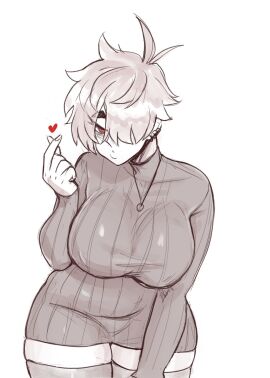 1girls aunt aunt_hellen_(insouwu) big_breasts blowing_kiss boobs breasts collar cute cute_face earring earrings female female_focus female_only hair_over_one_eye heart heart_symbol insouwu inviting inviting_to_fuck inviting_to_sex legs messy_hair milf nipples_visible_through_clothing oc orange_eyes original_character phone pose short_hair sketch sweater teasing teasing_viewer thick thick_hips thick_thighs thigh_highs thighhighs thighs wholesome