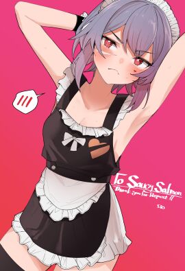 albino angry armpits blush breasts buddy_(buddies) female heart_eyes hearts maid_outfit marking_below_eyes red_eyes scars silver_hair small_breasts softcore sweaty tomboy