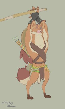 absurd_res afk_(series) afk_arena afk_journey anthro anthro_focus anthro_male arrow_(weapon) blowdart furry furry_male furry_only furry_penis furry_tail genitals hi_res hyena lilith_games male male_focus male_only mammal mostly_nude odie_(afk) penis ranged_weapon solo tongue tongue_out visckii weapon