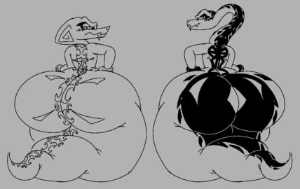 2023 2boys 2d 2d_(artwork) annoyed anthro ass back_view big_ass big_butt body_markings butt_markings fangs faucyv femboy frown lego looking_at_viewer looking_back male ninjago no_artist_signature pythor_p._chumsworth_(ninjago) rise_of_the_snakes_(ninjago) serpent serpentine_(ninjago) skales_(ninjago) smiling smirk snake snake_tail