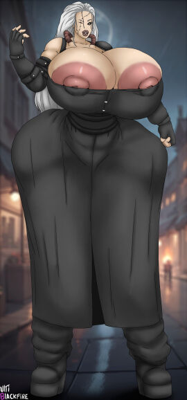 1girls ass big_breasts big_nipples breasts curvy female female_only gigantic_breasts large_areolae large_ass large_breasts large_butt light-skinned_female light_skin looking_at_viewer monster monster_girl muscular muscular_female nemesis_(resident_evil) nipples_visible_through_clothing pale-skinned_female pale_skin resident_evil resident_evil_3 solo solo_focus tall_female thick_lips thick_thighs ultiblackfire voluptuous white_hair wide_hips