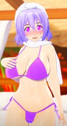 1girls 2024 3d armgvunasm big_breasts bikini blurry_background breasts busty busty_female female headwear lavender_eyes lavender_hair letty_whiterock light-skinned_female light_skin looking_at_viewer mmd perfect_cherry_blossom pink_bikini scarf solo_female solo_focus swimsuit touhou youkai yuki-onna