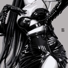 black_and_white breasts female gloves insaneisane latex midriff monochrome original original_character pixel_art small_breasts tagme