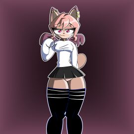 animal_ears exposed_crotch exposed_pussy female female_only hazel_(typh) miniskirt mrartist2005 nipple_bulge nipples_visible_through_clothing pussy short_skirt skirt sweater white_sweater