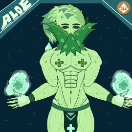 aloe aloe_(pvz) background bulge bulge_through_clothing flaccid gay green_body green_eyes green_nipples green_skin hands-free male male_only muscles muscular muscular_arms muscular_male muscular_thighs nameless_character plant_humanoid plants_vs_zombies twitter twitter_link twitter_username underwear