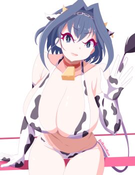 1girls bikini blue_hair breasts cow_bikini cow_ears cow_tail cowbell cowkini erikuukun female hololive hololive_english hololive_english_-council- hololive_english_-promise- huge_breasts ouro_kronii tagme virtual_youtuber