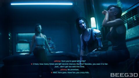 3d age_difference beeg3d bracelet cd_projekt_red choker clothed cyberpunk_2077 female gilf grey_hair johnny_silverhand light-skinned_female light_skin mature mature_female milf rogue_amendiares text v_(cyberpunk_2077) valerie_(cyberpunk_2077) yuri