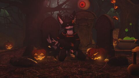 3d anthro blender_(artwork) clothed clothing clothing_lift digital_media_(artwork) felid feline fish fluffyfluff257 genitals hi_res humanoid humanoid_genitalia humanoid_penis hybrid jack-o'-lantern kemono kneeling male mammal marine masturbation penis shark shark_tail shirt shirt_lift solo topwear