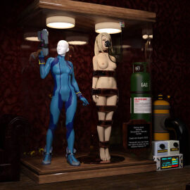 1girls 3d arms_at_sides asleep barefoot blonde_hair bondage bound bound_arms bound_legs bound_neck breasts captured captured_heroine chloroform clothes_removed completely_nude defeated defeated_heroine display display_case english_text eyes_closed feet female forced_exposure forced_presentation forniphilia gas_mask helpless helpless_female human_furniture human_trophy immobile indoors legs_together living_statue living_trophy mannequin metroid midriff name_tag nipples nude nude_female oldmanjaay overhead_light permanent_bondage plaque pussy pussy_obscured samus_aran sign solo_female stasis_chamber stationary_restraints stripped stripped_naked suspension suspension_bondage text trophy_case unconscious zero_suit