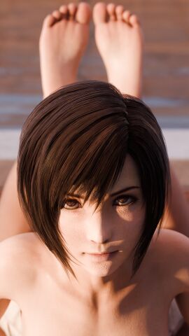 1girls 3d barefoot blender brown_eyes brown_hair convenient_censoring feet final_fantasy final_fantasy_vii final_fantasy_vii_remake forsavide implied_nudity looking_at_viewer short short_hair soles square_enix toes topless yuffie_kisaragi
