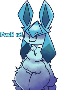 :3 anthro bangs blue_fur breasts canine chubby digital_media_(artwork) eeveelution fat_pussy female female_focus female_only fur furry game_freak generation_4_pokemon glaceon huge_thighs johtos joke_art nintendo no_nipples pokemon pokemon_(species) pussy simple_eyes tagme tail text thick_thighs white_background