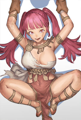1girls absurdres ancient_greek_clothes armlet belly_chain big_breasts bound bound_wrists bracelet breasts bruise bruise_on_face choker cleavage commission daisuke_6897 dancer dancer_(fire_emblem:_three_houses) dark-skinned_male dark_skin dress earrings female fire_emblem fire_emblem:_three_houses full_body gladiator_sandals greco-roman_clothes highres hilda_valentine_goneril imminent_rape imminent_sex injury interracial jewelry large_breasts long_hair looking_at_viewer lying male nintendo official_alternate_costume on_back open_mouth pelvic_curtain pink_dress pink_eyes pink_hair sandals simple_background single_bare_shoulder single_strap skeb_commission solo tears thighs torn_clothes twintails very_long_hair white_background