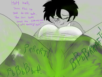 1girls dirty_talk dragon_ball dragon_ball_z enjoying_farting fart fart_cloud fart_fetish farting farting_in_face farting_on_face female melissaalli point_of_view pov submissive_pov videl videl_(short_hair)