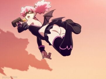 1girls ass ass_cheeks edit female ggeorges8576899 haneyama_kazuho hero_outfit_(mha) jumping masked_female microphone my_hero_academia nude_filter on_model open_mouth pink_hair pop_step screencap skirt teenage_female teenager thighhighs third-party_edit vigilante:_my_hero_academia_illegals wings