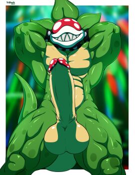 1boy 2020s 2024 abs accessories_only accessory anthro anthro_male anthro_only armpits arms_behind_head arms_up athletic athletic_male balls biceps big_balls big_fangs big_penis big_tail blurred_background breastplate buff collar comission countershade countershade_balls countershade_penis countershade_torso digital_media_(artwork) erect_penis erection fangs fit fit_male front_view genitals glistening_arms glistening_legs green_arms green_body green_leaves green_legs hi_res humanoid humanoid_genitalia long_penis long_tail male male_only mario_(series) muscular muscular_arms muscular_legs muscular_male nintendo no_eyes no_nose nude nude_male pecs penis piranha_plant plant plant_boy plant_humanoid presenting_body presenting_penis raised_arms red_glans round_balls scrotum seductive seductive_pose smile smiling_at_viewer smooth_penis solo solo_male standing tail tailwag tridark watermark