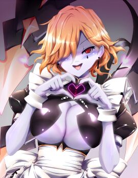 1girls breasts female fire_emblem fire_emblem:_three_houses hair_over_one_eye heart heart_symbol kronya_(fire_emblem) large_breasts light-skinned_female light_skin looking_at_viewer maid maid_outfit maid_uniform nintendo open_mouth orange_hair pale-skinned_female pale_skin red_eyes tongue tongue_out yanmarson