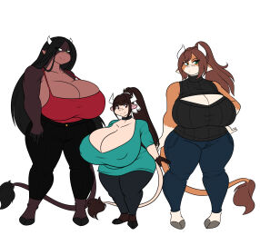 2d 2d_(artwork) 3girls abby_(jwinkz) artjwink ass bbw big_breasts black_choker black_hair black_jeans blue_jeans boob_window breasts brown_hair choker cleavage_window cow_ears cow_girl cow_horns cow_tail female furry furry_only green_eyes green_shirt hand_on_hip hooves jeans jwinkz keyhole_turtleneck large_ass large_breasts large_thighs light_brown_hair long_hair ponytail red_eyes shortstack size_difference sleeveless_sweater smile smiling summer_(jwinkz) thick_thighs topwear turtleneck turtleneck_sweater violet_(jwinkz) wide_ass wide_hips