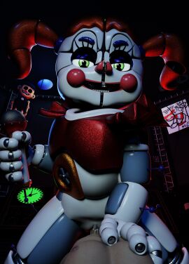 1boy 1girls 3d animatronic baby_(fnafsl) circus_baby circus_baby_(fnaf) circus_baby_(original) cum cum_in_pussy cum_inside female five_nights_at_freddy's five_nights_at_freddy's:_sister_location full_color green_eyes jordevoir male penetration penis pov pussy robot robot_girl robot_humanoid straight twintails vagina vaginal_penetration vaginal_sex white_body