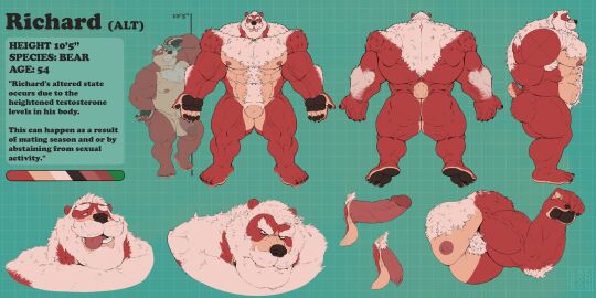 2022 abs absurd_res anthro ass balls bear beard chest_tuft english_text erebonbon eyewear facial_hair foreskin genitals glasses hi_res humanoid_genitalia humanoid_penis male mammal mature_male model_sheet moustache muscular muscular_anthro muscular_male nipples nude pecs penis pubes richard_baer solo text tuft uncircumcised vein veiny_penis
