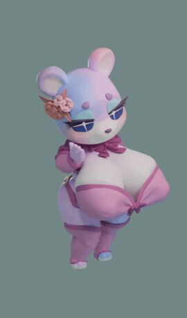 3d animal_crossing animated anthro areola bear big_breasts blue_eyes blue_eyeshadow breasts cha_tuo_yan clothed clothing digital_media_(artwork) eyeshadow female furry huge_breasts judy_(animal_crossing) makeup mammal nintendo nude slightly_chubby solo