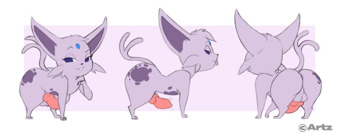 1boy artz eeveelution espeon feral knot male penis pokemon pokemon_(species)