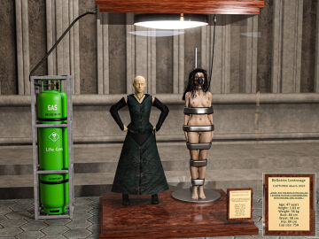 1girls 3d barefoot bellatrix_lestrange bondage bound bound_arms bound_legs cirilover1 completely_nude container dress english_text female gas gas_tank glass glass_container harry_potter in_container mannequin nude nude_female on_display slytherin stationary_restraints steel_bondage text trophy_case witch_(harry_potter)