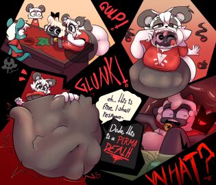 animals_only before_vore big_ass big_breasts cruel_pred cult_of_the_lamb digestion fatal_vore female_pred furry furry_only grabbing_belly gulp_(sound_effect) hyper hyper_belly jalala_(cult_of_the_lamb) lamb lamb_(cult_of_the_lamb) lhacedor male_prey mammal panic scared struggling struggling_prey tagme vore vore_belly