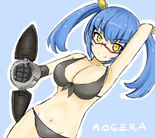 2016 big_breasts bikini blue_hair breasts cleavage female gijinka glasses godzilla_(series) gojira_tai_spacegojira_(1994) humanized maruyaa_(malya1006) moguera tagme toho twintails yellow_eyes
