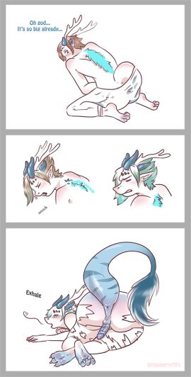 2019 ass blue_penis blush border bottomwear brown_hair butt_expansion clenched_teeth closed_eyes clothed clothing colored comic dialogue dragon english_text expansion fur fur_growth genitals green_hair grey_border growth hair horn horn_growth human human_to_anthro humanoid humanoid_pointy_ears kneeling legs_together looking_back_at_self lying male male_human mammal markings mythological_creature mythological_scalie mythology on_front open_mouth pants penis pointy_ears rear_view scalie side_view sigh simple_background sitting sitting_on_ground snout snout_growth solo species_transformation spread_legs spreading strawberrytfs striped_markings striped_tail stripes tail tail_growth tail_in_pants tail_markings teeth text topless torn_bottomwear torn_clothing torn_pants transformation transformation_sequence white_background