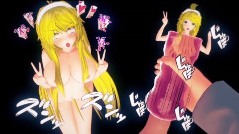 3d ahe_gao ahegao_face animated blonde_hair blush breasts doki_doki_literature_club edit edited green_hair horny_expression kaori_(doki_doki_literature_club) koikatsu loop looping_animation male male_masturbation masturbation navel nude onahole tongue tongue_out voodoo_doll