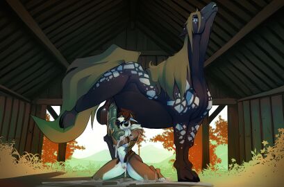 animal_genitalia animal_penis anthro anthro_on_feral balls bodily_fluids breasts canid canine cum cum_from_pussy cum_in_pussy cum_inside cum_on_ground duo equid equine equine_genitalia equine_penis erection female female_on_feral feral genital_fluids genitals grass handjob hi_res hooves interspecies kamelotnoah kneeling larger_feral larger_male licking looking_pleasured male male/female mammal oral penile penis penis_lick plant pussy quadruped raised_leg sex shaded size_difference smaller_anthro smaller_female thick_thighs tongue tongue_out zoophilia