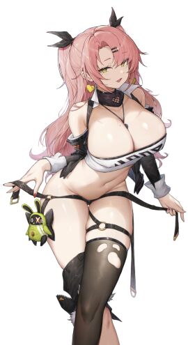 :p bare_shoulders big_breasts breasts female green_eyes high_resolution nicole_demara pink_hair thick_thighs thigh_strap twintails waist zenless_zone_zero