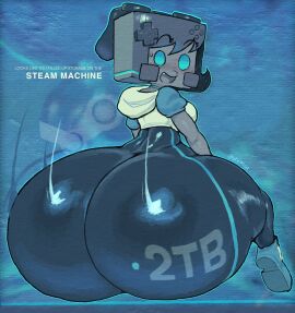 2025 2d 2d_(artwork) anthrofied ass ass_focus big_ass black_hair black_legwear blush blush_lines clothed clothing controller flustered hoodie huge_ass looking_at_viewer looking_back robot robot_girl spicyfuse steam_(software) steam_machine_(valve) tagme valve valve_(company)